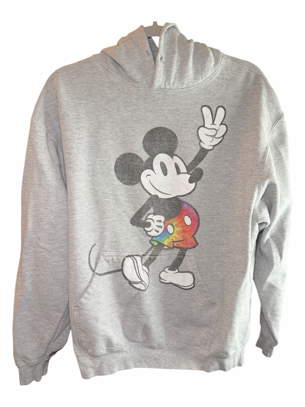 Disney Mickey Mouse Gray Hoodie Pullover Size L Peace Sign